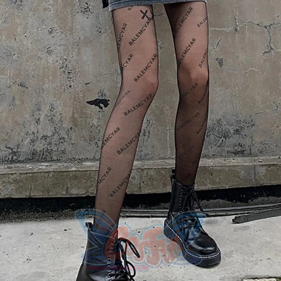 Black Letter Stockings Silk Print Sexy Socks Jk Thin Pantyhose For Women Stockings&amp;socks
