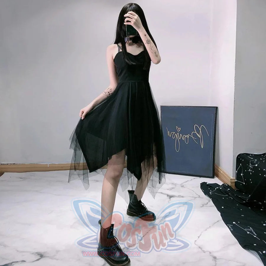 Black Tulle High Waist Sleeveless Slip Dress