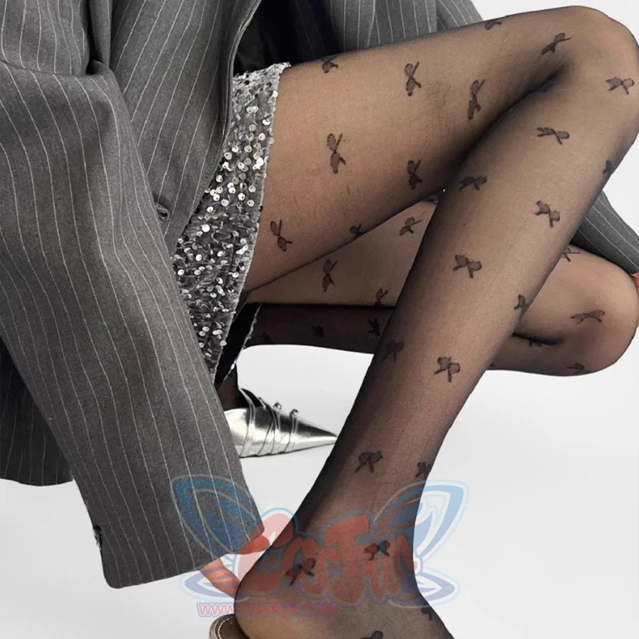 Summer White Black Lolita Polka Dot Bow Tights