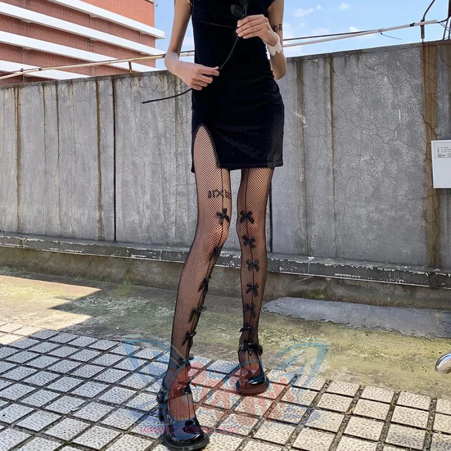 Bow Fishnet Pantyhose Black Sexy Stockings Jk Gothic Socks Stockings&amp;socks