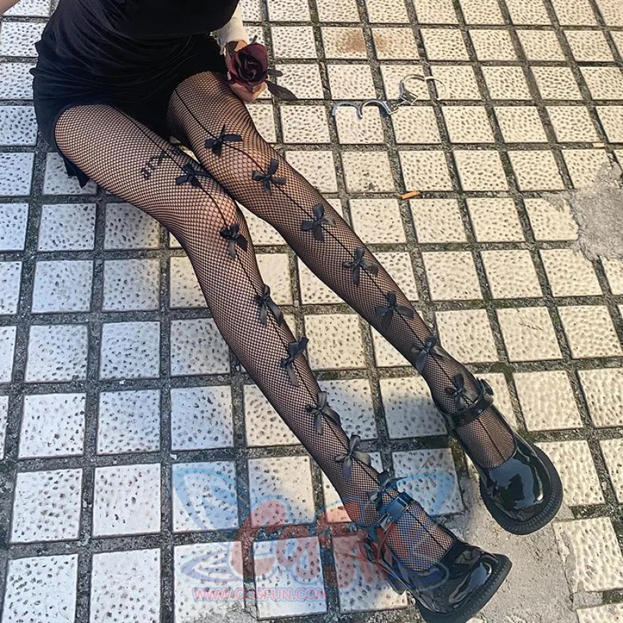 Bow Fishnet Pantyhose Black Sexy Stockings Jk Gothic Socks Stockings&socks