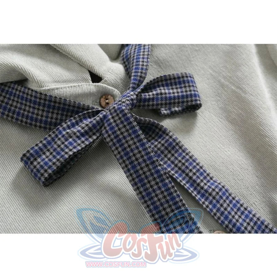 Bow Tie Button Corduroy Shirt One-Piece Dress J10003