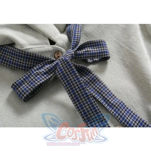 Bow Tie Button Corduroy Shirt One-Piece Dress J10003