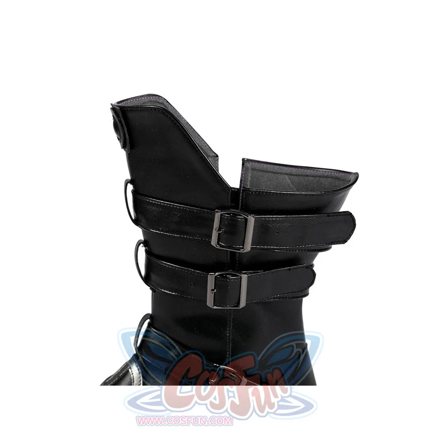 Buggy the Star Clown cosplay boot cuff detail shows layered black straps around the ankle opening
