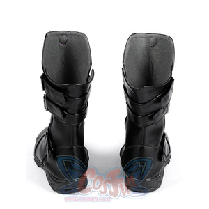 Buggy the Star Clown cosplay boots back view shows padded black shafts above thick soles