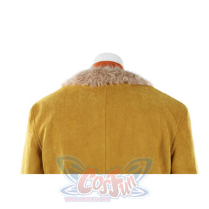 Buggy the Star Clown cosplay coat back detail shows pale faux fur along the collar seam