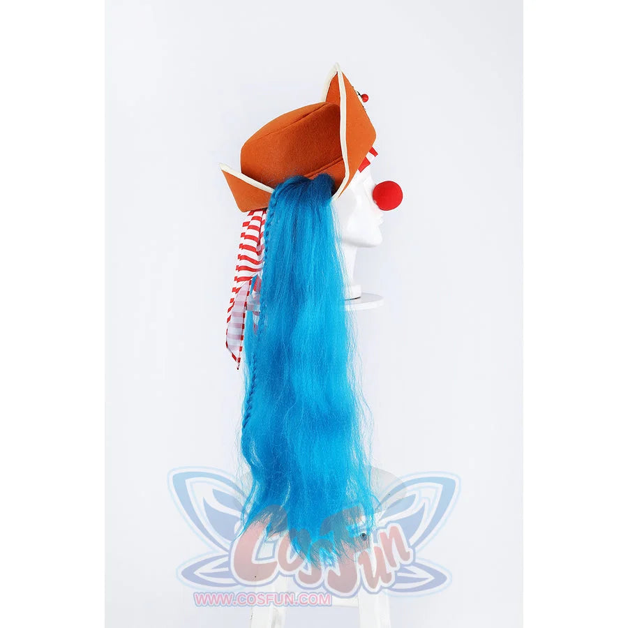 Buggy the Star Clown cosplay hat side view shows the red nose profile under the orange pirate brim