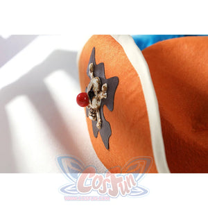 Buggy the Star Clown cosplay hat detail shows the raised skull emblem and white edge trim