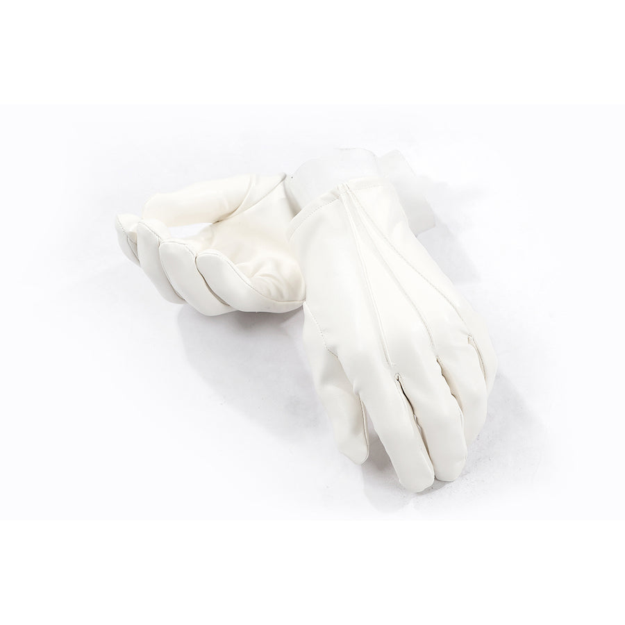 Buggy the Star Clown cosplay white gloves are laid together with soft fingers tapering to wrist openings