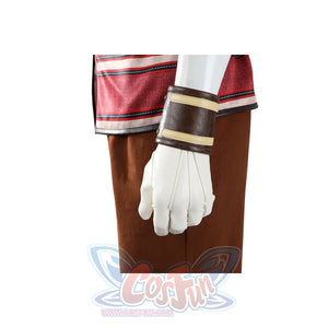 Buggy the Star Clown cosplay wrist guard detail sits at the sleeve edge above the white glove