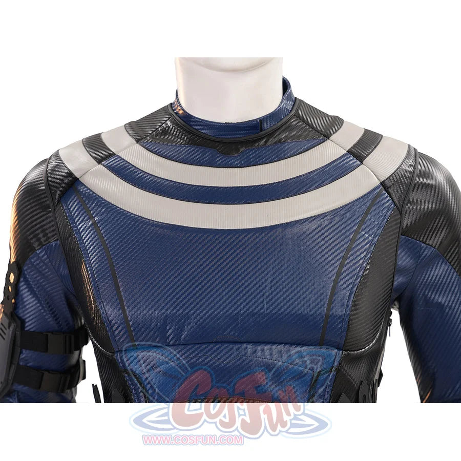 Bullseye Lester cosplay costume chest collar detail sets white stripes around blue and black armor panels