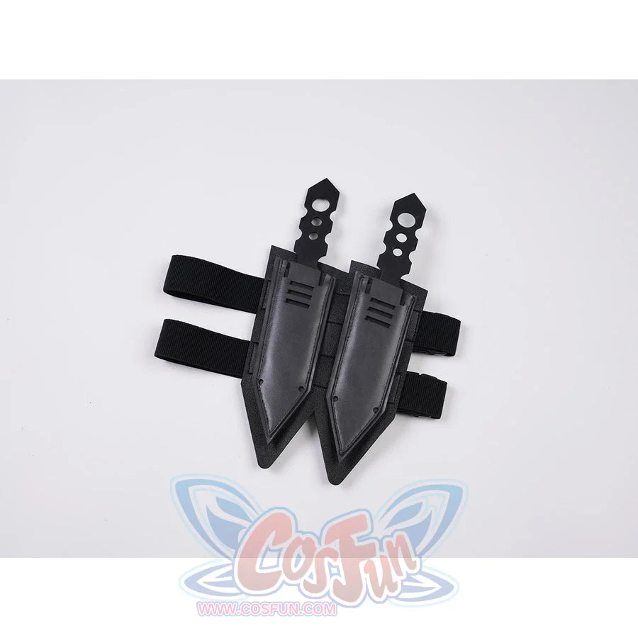 Bullseye Lester cosplay holster strap accessory lays out gray molded housing and black fastening bands