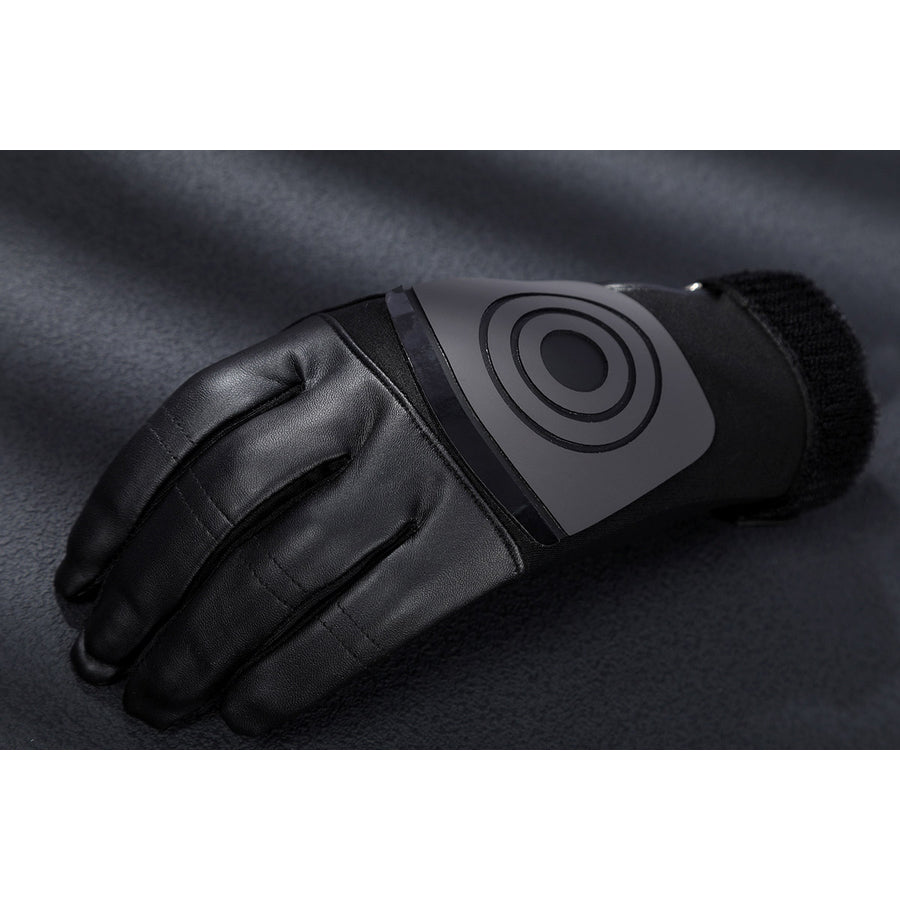 Bullseye Lester cosplay costume centers Black faux leather glove with a circular target emblem on the back.