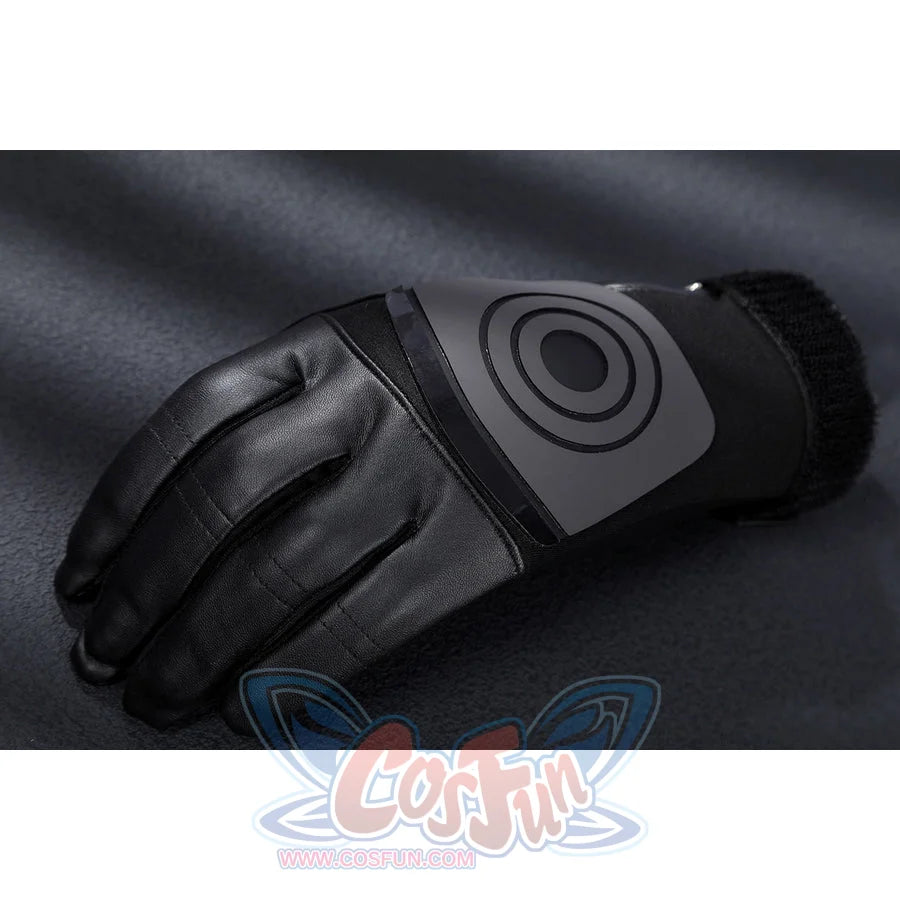 Bullseye Lester cosplay costume centers Black faux leather glove with a circular target emblem on the back.