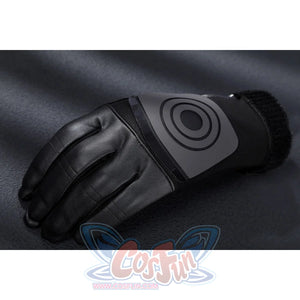 Bullseye Lester cosplay costume centers Black faux leather glove with a circular target emblem on the back.