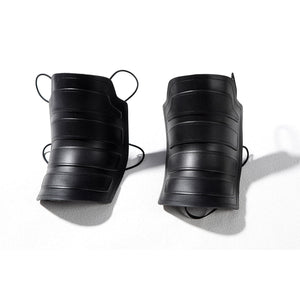 Bullseye Lester cosplay costume centers these durable black faux leather forearm guards with secure attachment loops.