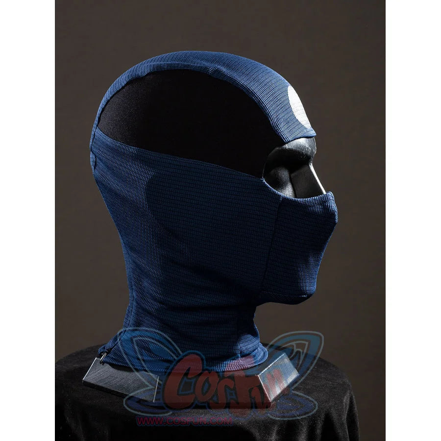 Bullseye Lester cosplay costume profiles the side mask opening and blue seam structure.