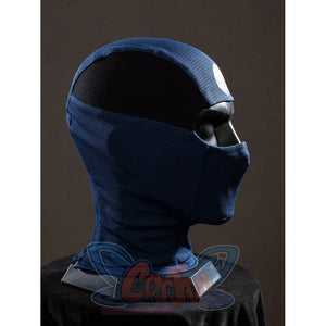 Bullseye Lester cosplay costume profiles the side mask opening and blue seam structure.