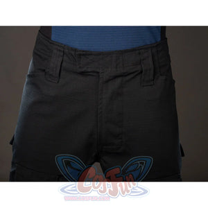 Bullseye Lester cosplay costume centers the black cargo pants waist and front pockets.