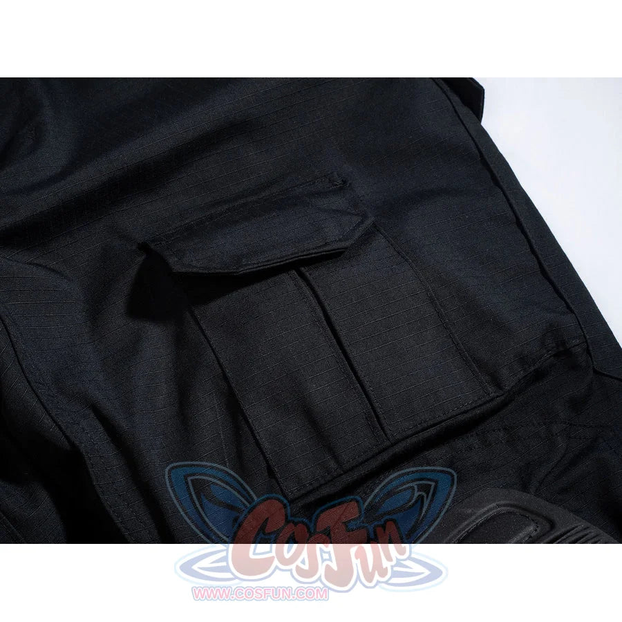Bullseye Lester cosplay costume sets a flap pocket across the black tactical pants.