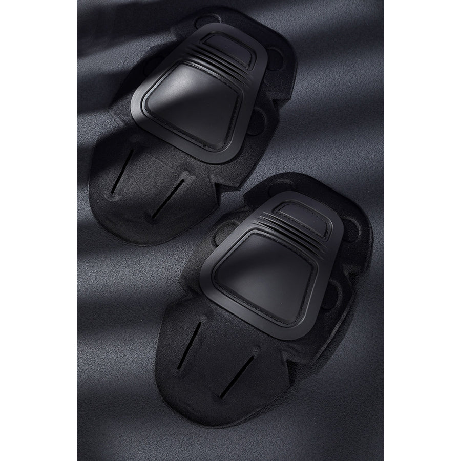 Bullseye Lester cosplay costume centers molded black tactical knee guards crafted from durable textured faux leather.