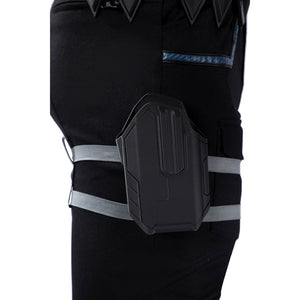 Bullseye Lester cosplay costume centers a sturdy black thigh holster secured with adjustable grey elastic leg straps.