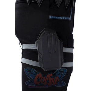 Bullseye Lester cosplay costume centers a sturdy black thigh holster secured with adjustable grey elastic leg straps.