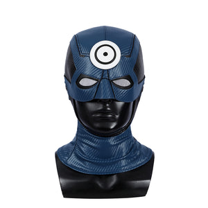 Bullseye Lester cosplay costume head cover pairs a textured blue pattern and a central white bullseye emblem detail.