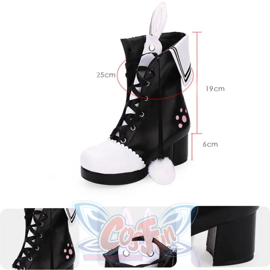 Bunny Ears Lace-Up Fuzzy Ball Collar High Heel Lolita Boots
