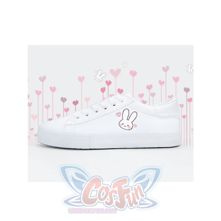 Bunny Kitty Print Casual Shoes Pu Slip-On Classic White / 35 Sneakers