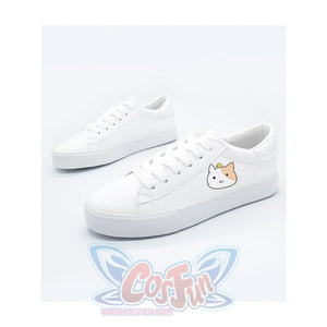 Bunny Kitty Print Casual Shoes Pu Slip-On Classic White Sneakers