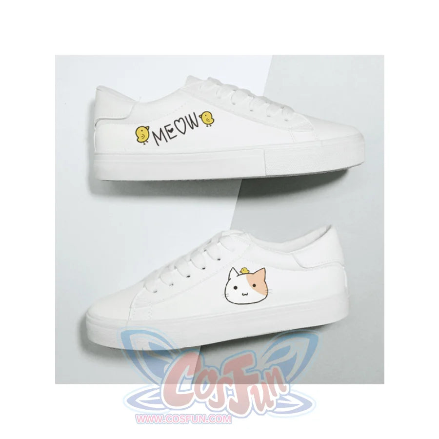 Bunny Kitty Print Casual Shoes Pu Slip-On Classic White Sneakers