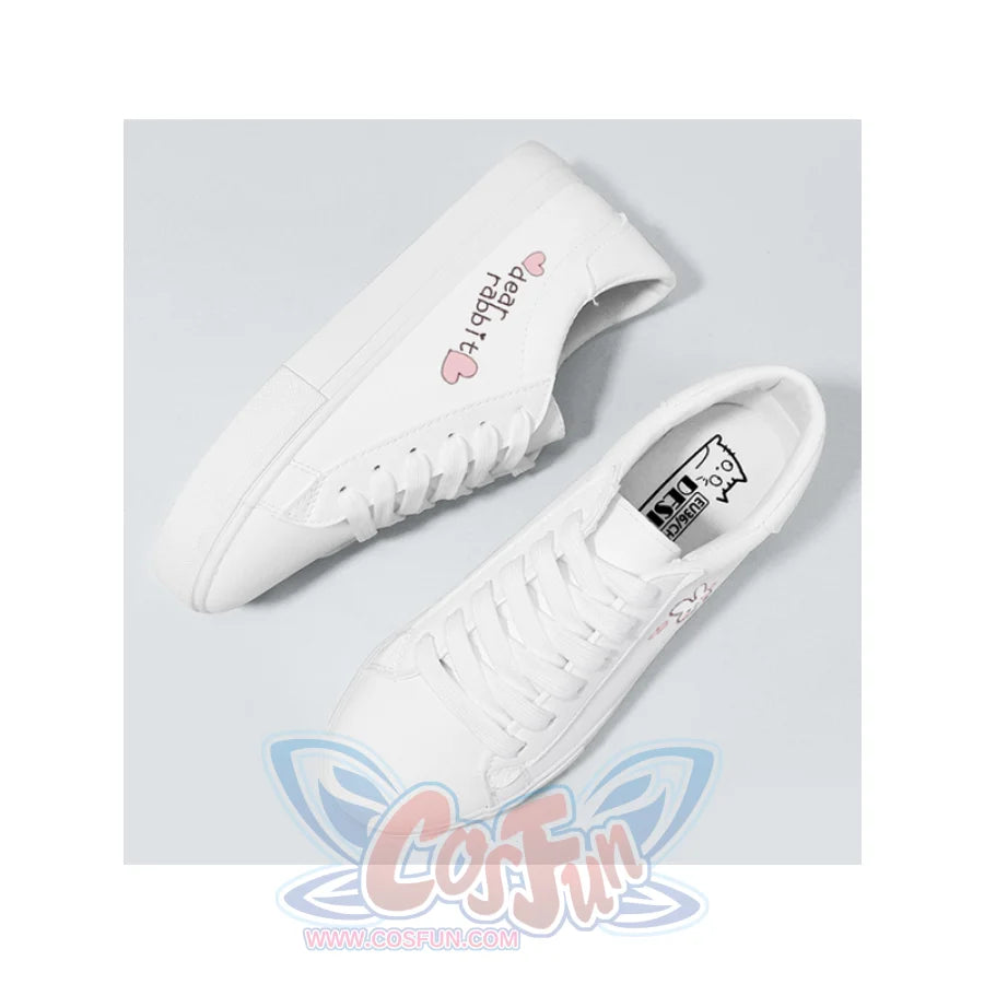 Bunny Kitty Print Casual Shoes Pu Slip-On Classic White Sneakers