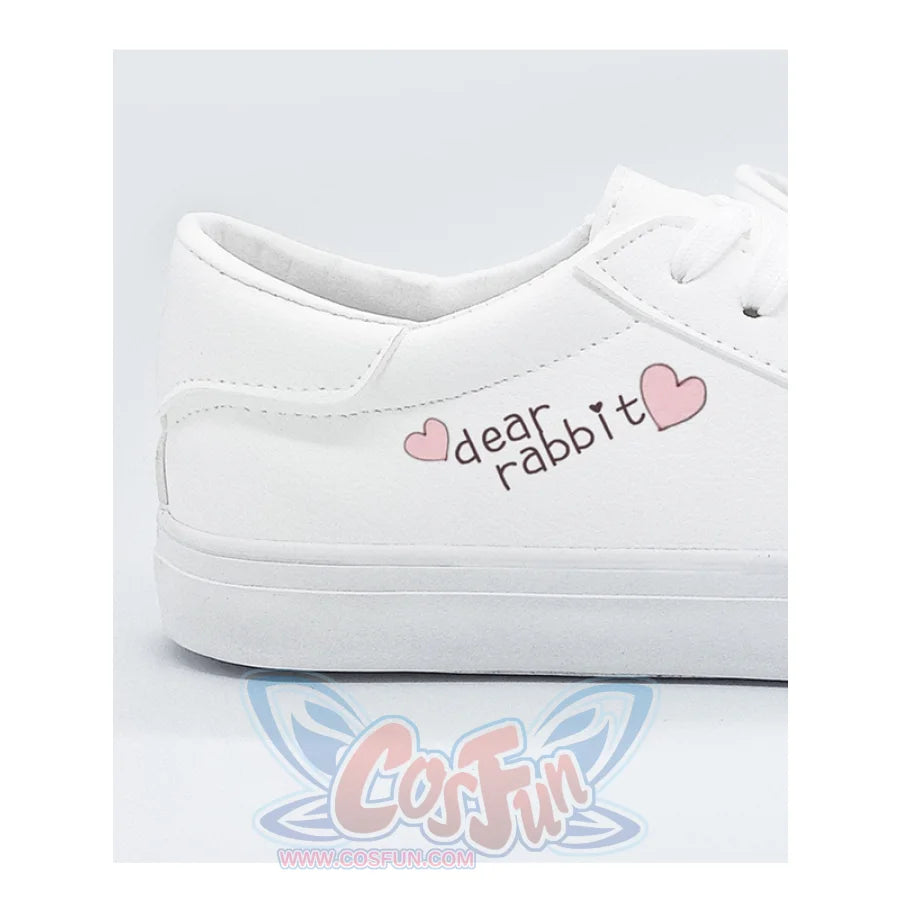 Bunny Kitty Print Casual Shoes Pu Slip-On Classic White Sneakers