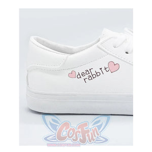 Bunny Kitty Print Casual Shoes Pu Slip-On Classic White Sneakers