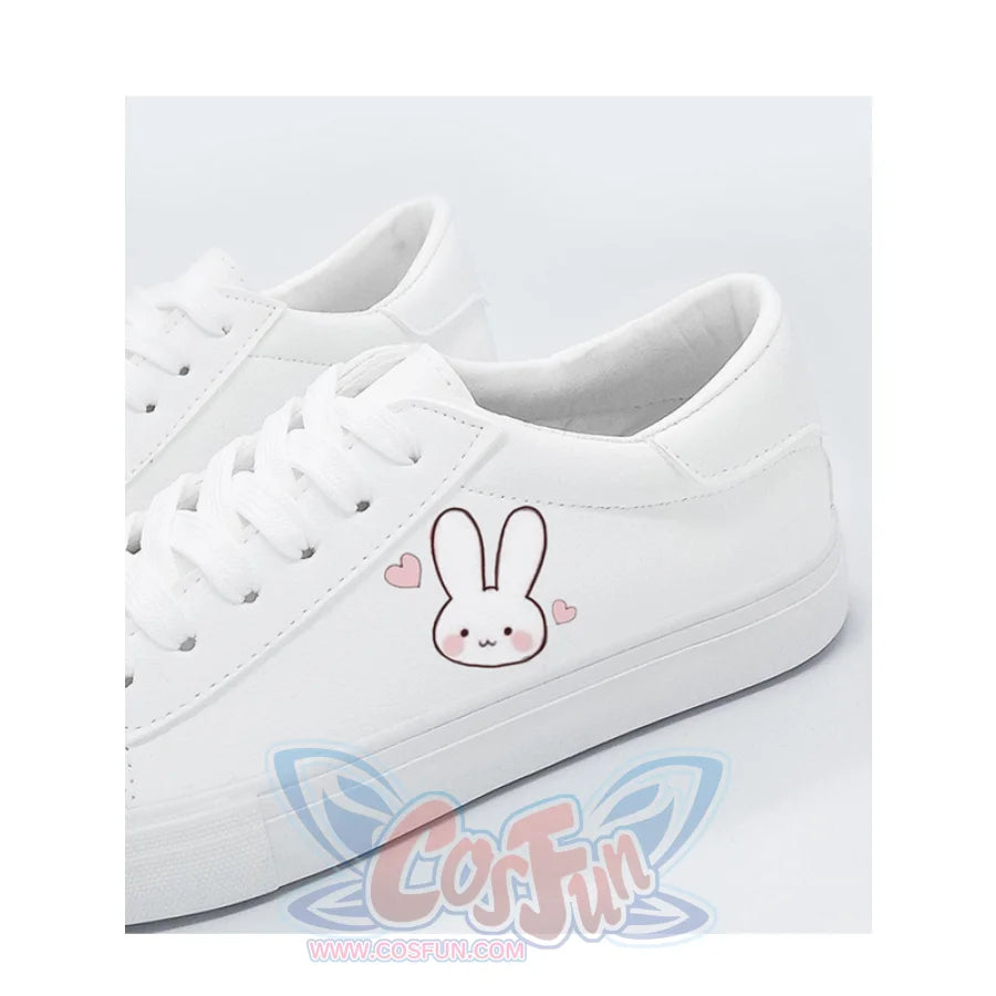 Bunny Kitty Print Casual Shoes Pu Slip-On Classic White Sneakers
