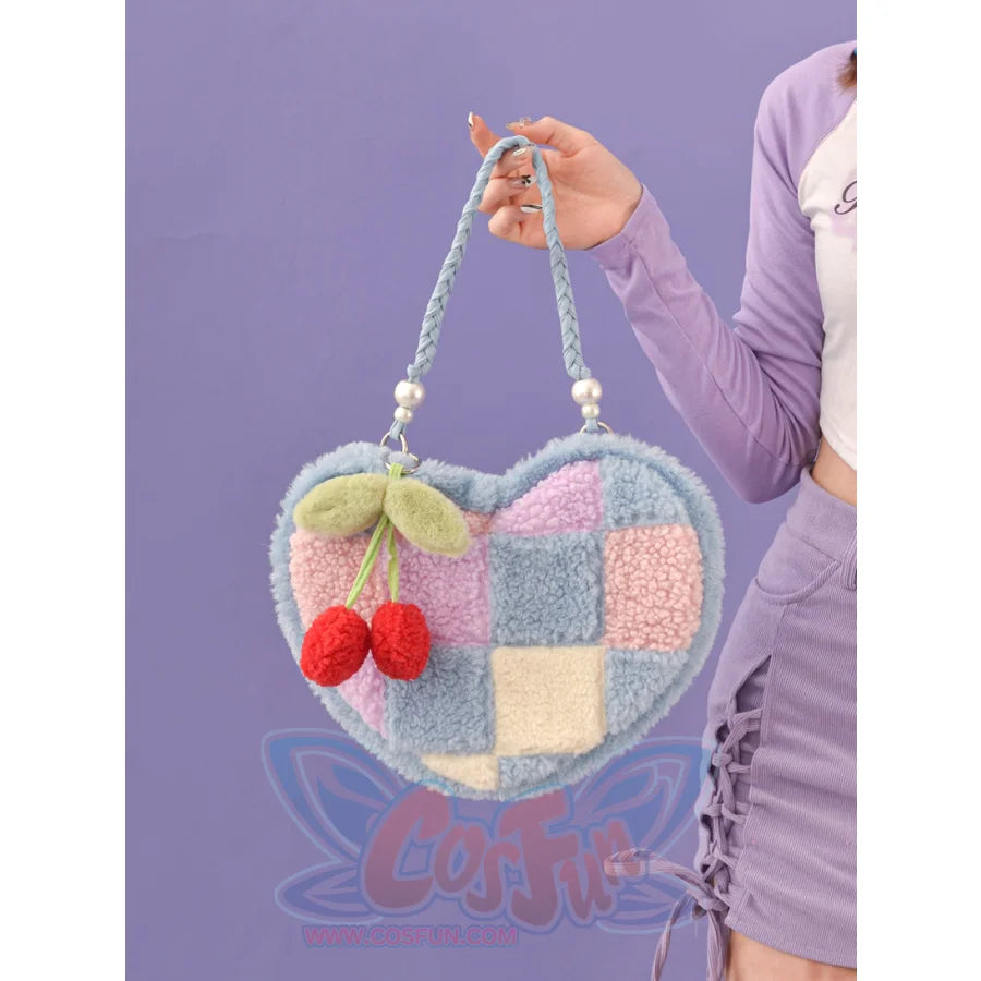 Heart-shaped Cherry Plush Shoulder Bag