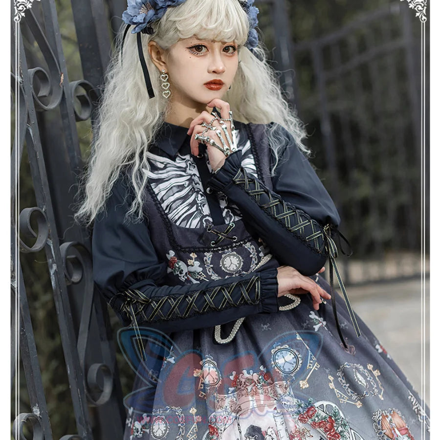 Vintage Gothic Lolita Jumper Skirt and Long-sleeved Shirt