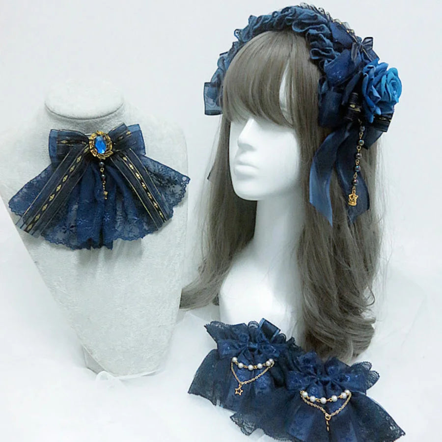 Original Gorgeous Lolita Rose Lace Hairband and Brooch S22670 - cosfun