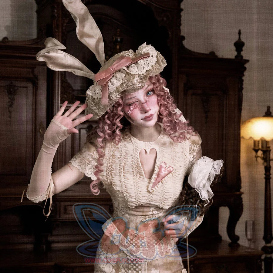 Rococo Duchess Lace Crop Top with Heart Cutout and Crew Neck