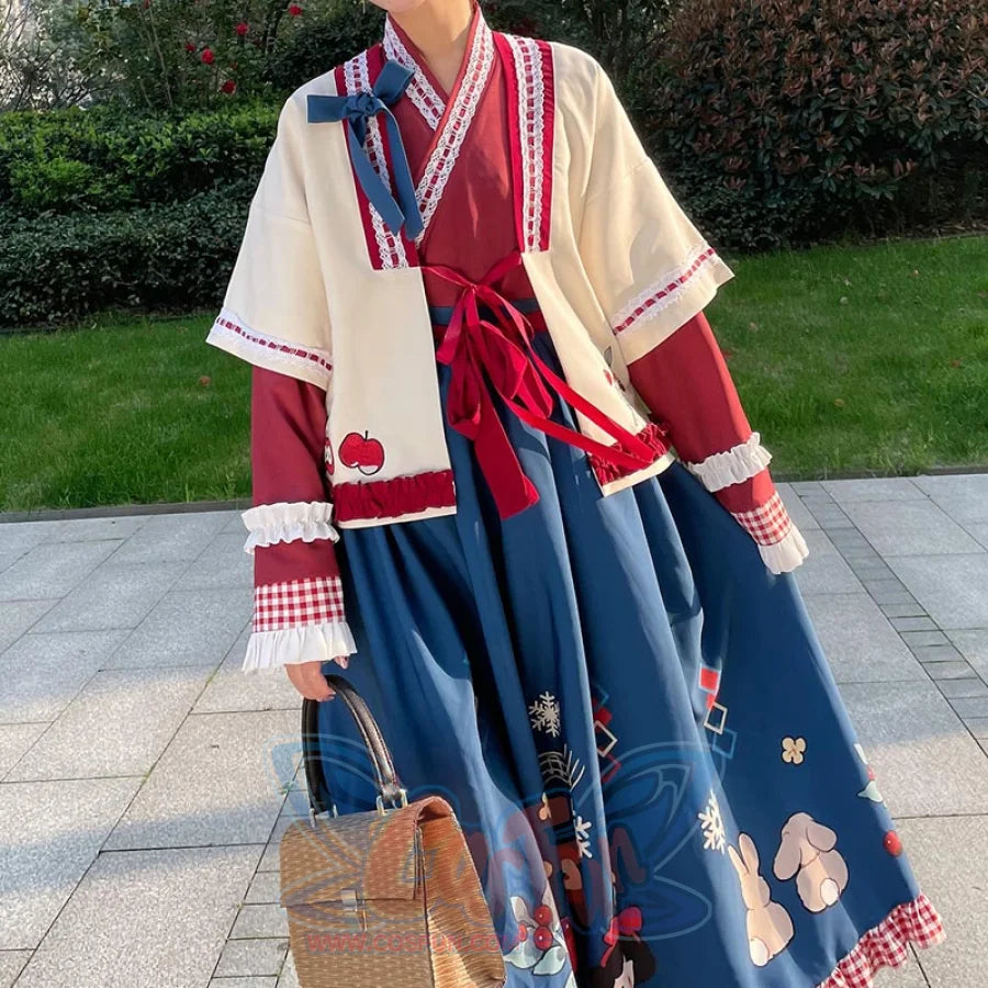 Fairy Tale Snow Print Skirt Cute Han Chinese Clothing Han Element Coat Half Skirt Skirt