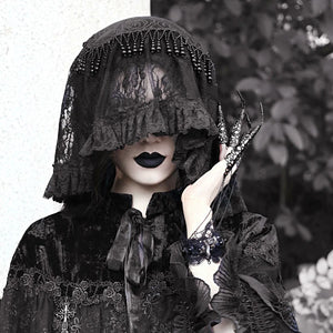 Mystic Classical Gothic Elegance Dark Lace Headband Head Veil