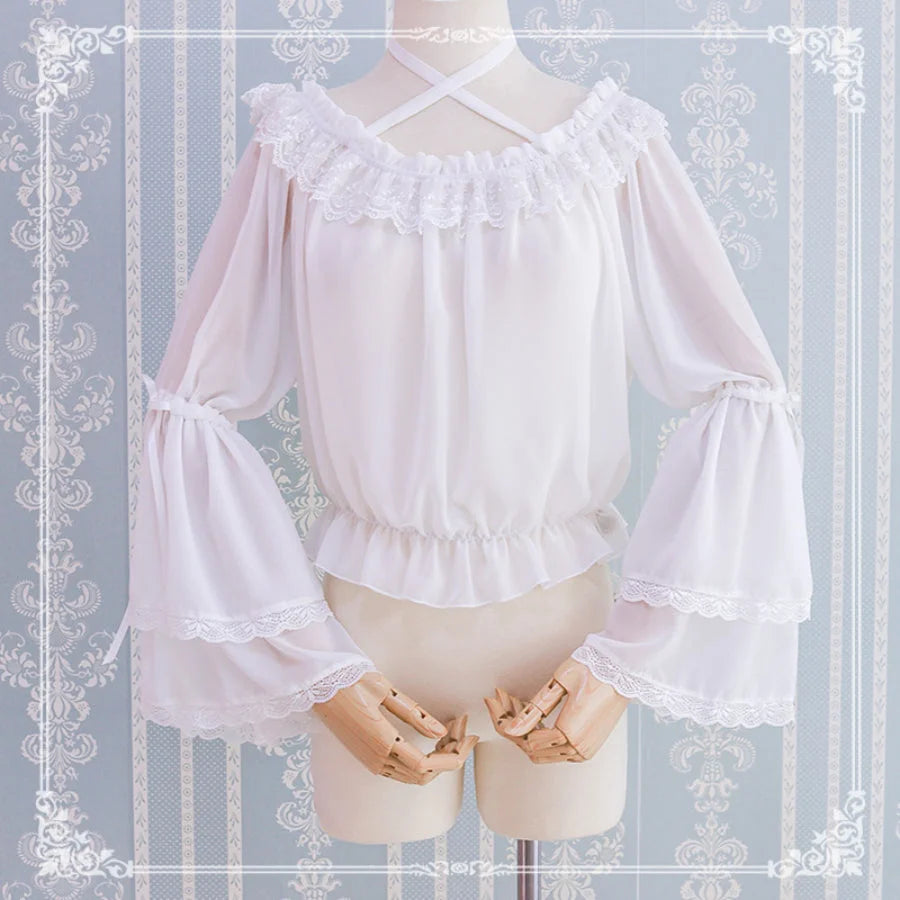 Chiffon Off Shoulder Lolita Long Sleeve Primer Shirt - cosfun