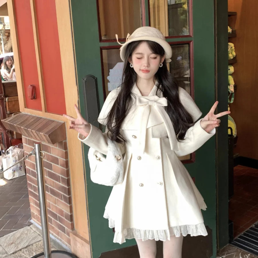 Cute Gentle Girl Fall And Winter Cape Dress, Beige Cape dress / S Cute Gentle Girl Fall And Winter Cape Dress, Beige Cape dress / S