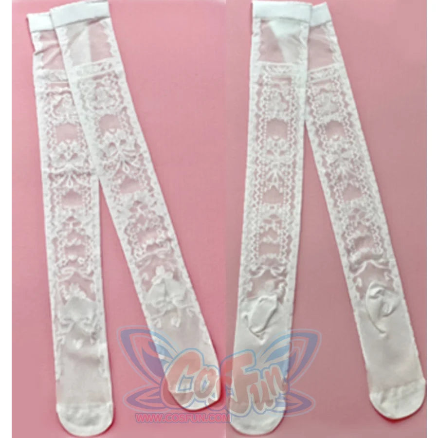 Summer Bow Knot Silk Stockings Lolita Stockings White