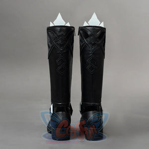 Back view of Capitano cosplay boots with stitched shaft emblems, heel straps, and silver diamond details