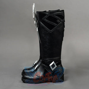 Side view of Capitano cosplay boots highlighting tall black shafts, block heels, and side diamond accents