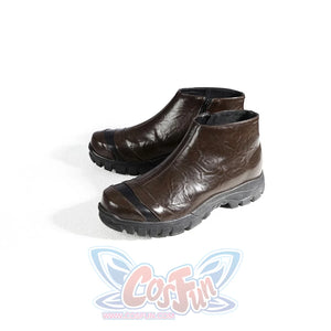 Captain Steve Rogers cosplay boots profiles brown faux leather uppers and thick black soles.