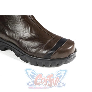 Captain Steve Rogers cosplay boots frames the rounded toe cap above the rugged sole edge.