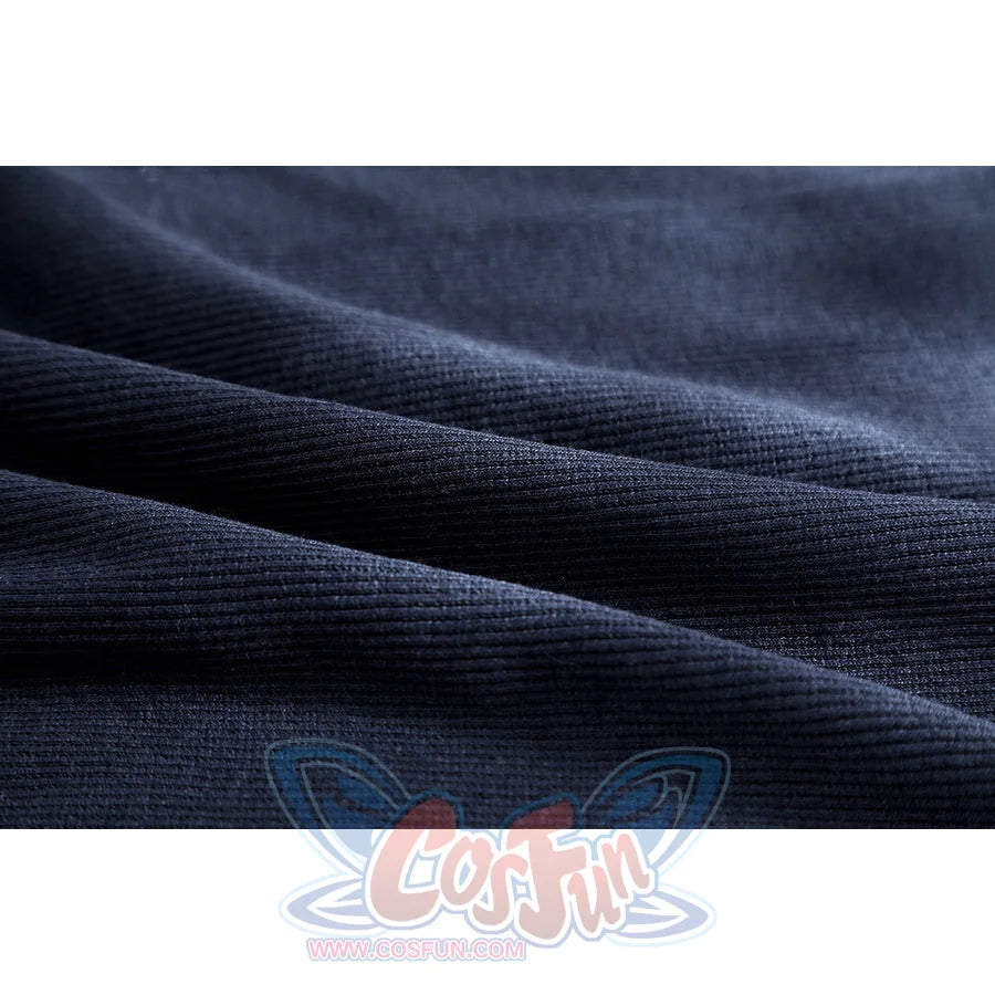 Captain Steve Rogers cosplay costume folds navy fabric texture into layered ridges.